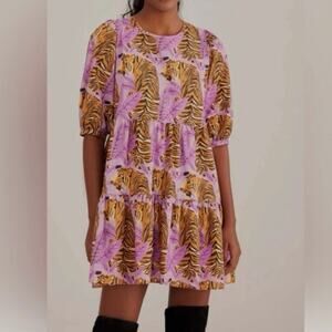 FARM Rio Pink Purple and Yellow Tiger Print Mini Dress